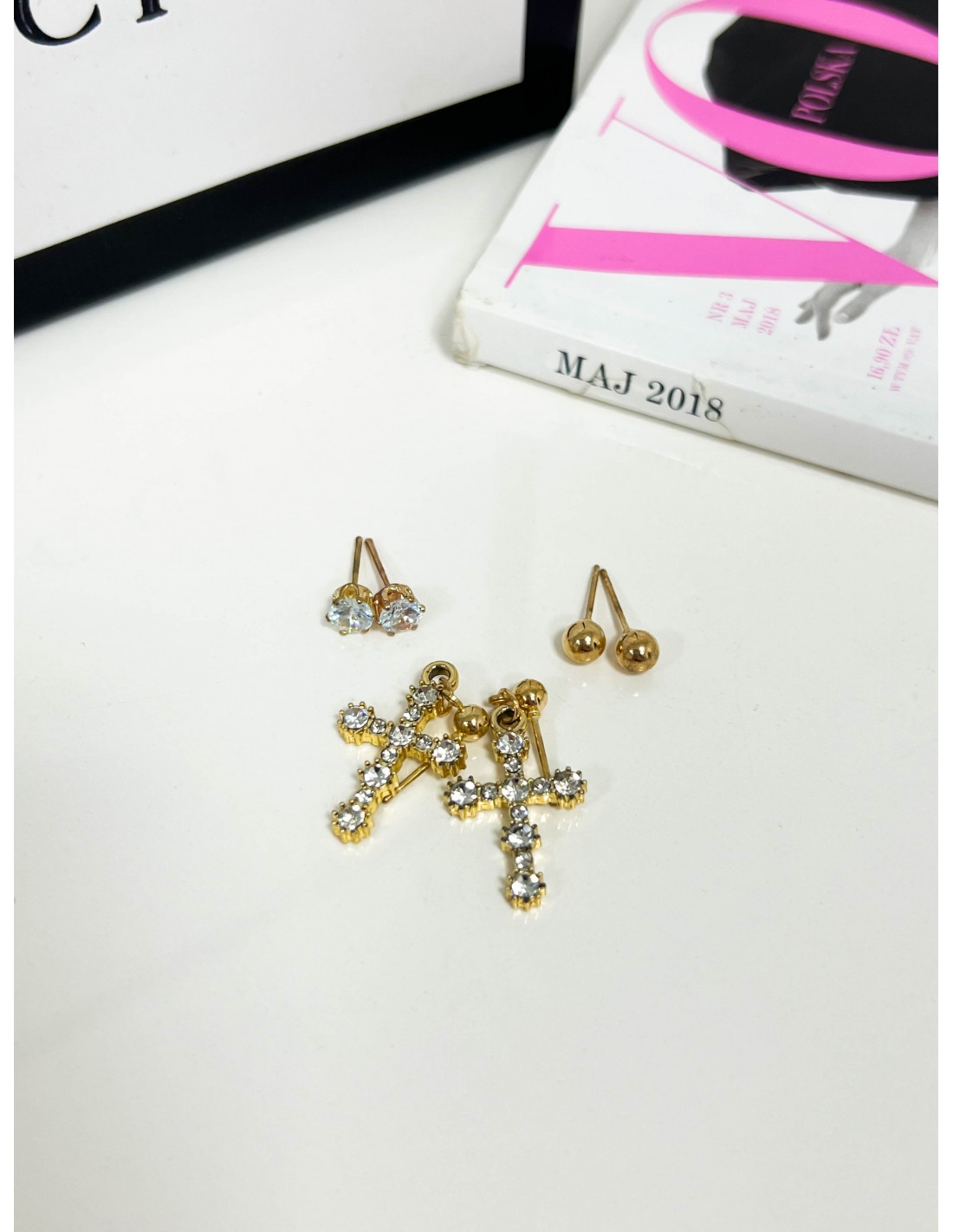 Kolczyki zestaw 3 pary - złote