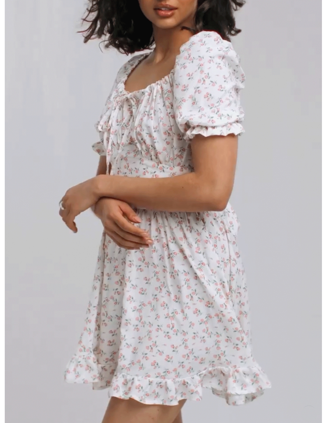 Bawełniana sukienka mini w kwiaty SONJA – biała