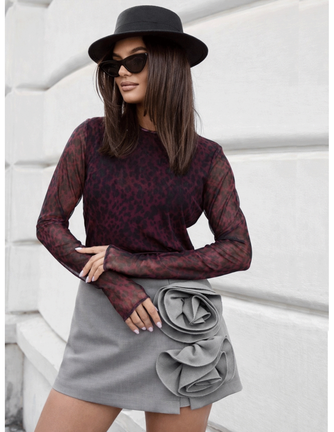 Stylowe spódnicospodenki z ozdobnymi różami LUXA - szare