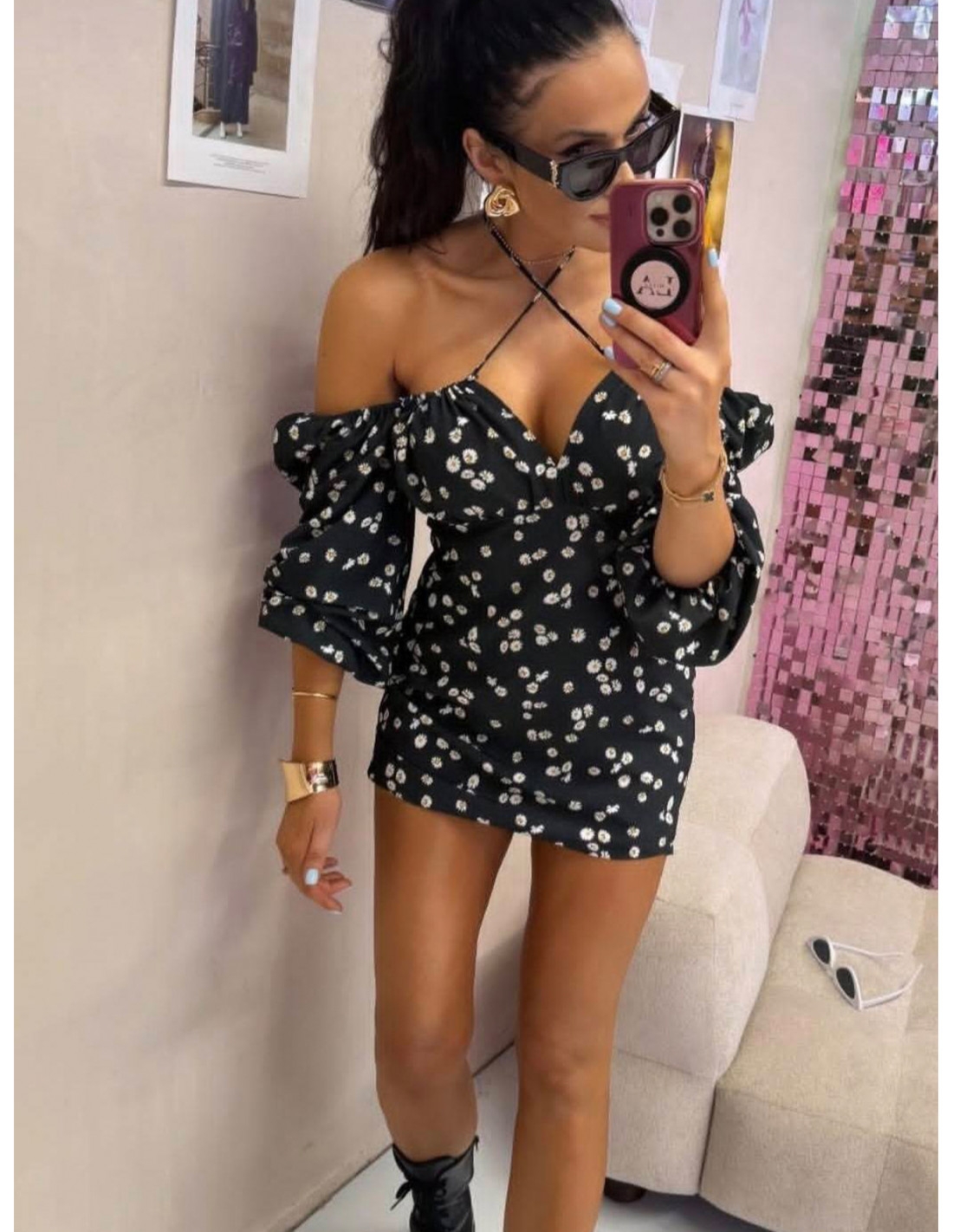 Dopasowana mini sukienka w print ALAINA - wzór 2