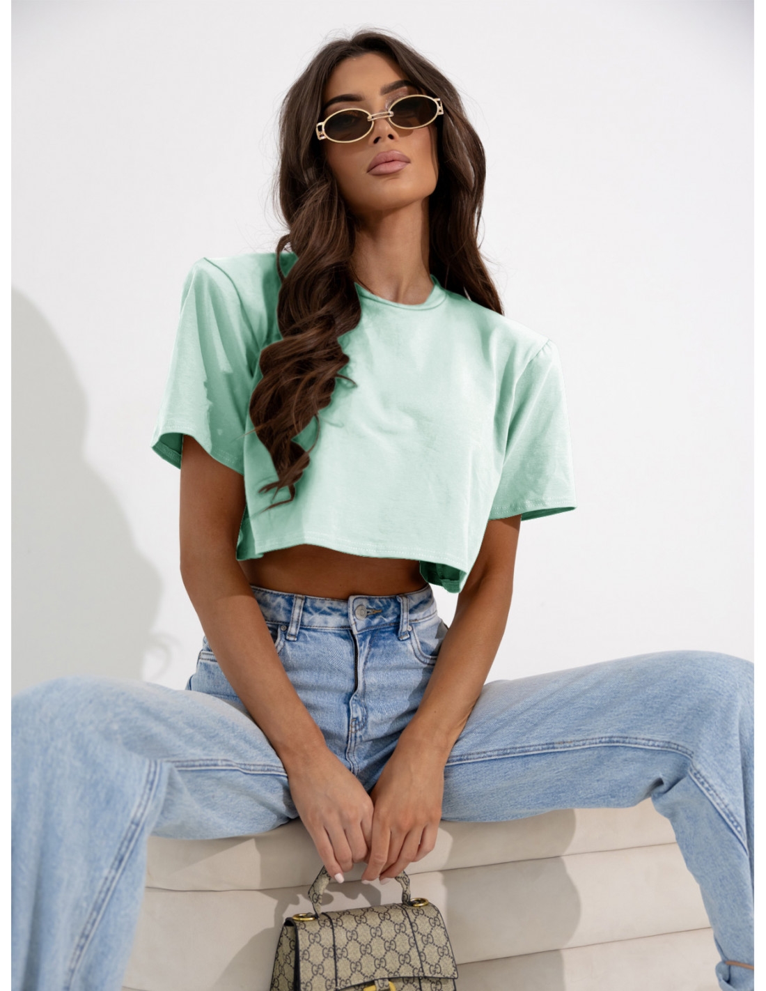 Pudełkowy top z poduszkami LEE - błękitny