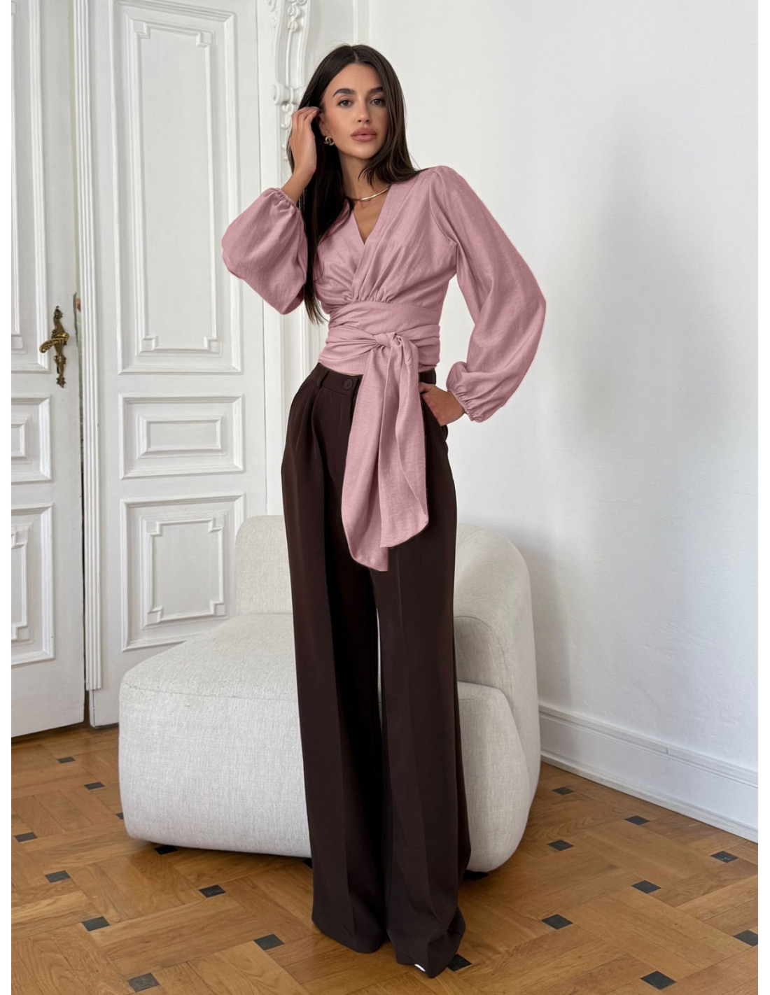 WP elegancka przekładana bluzka - brudny róż