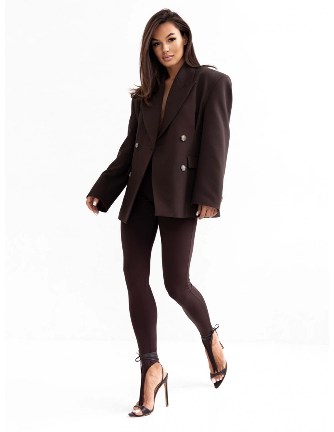 Legginsy modelujące z przedłużeniem na palec LYRA - czekoladowe