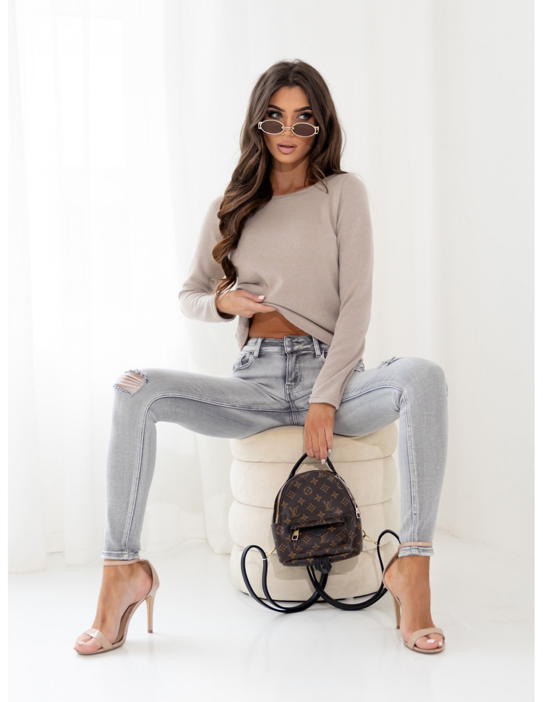 Klasyczna dzianinowa bluzka sweter NOAM - beżowa