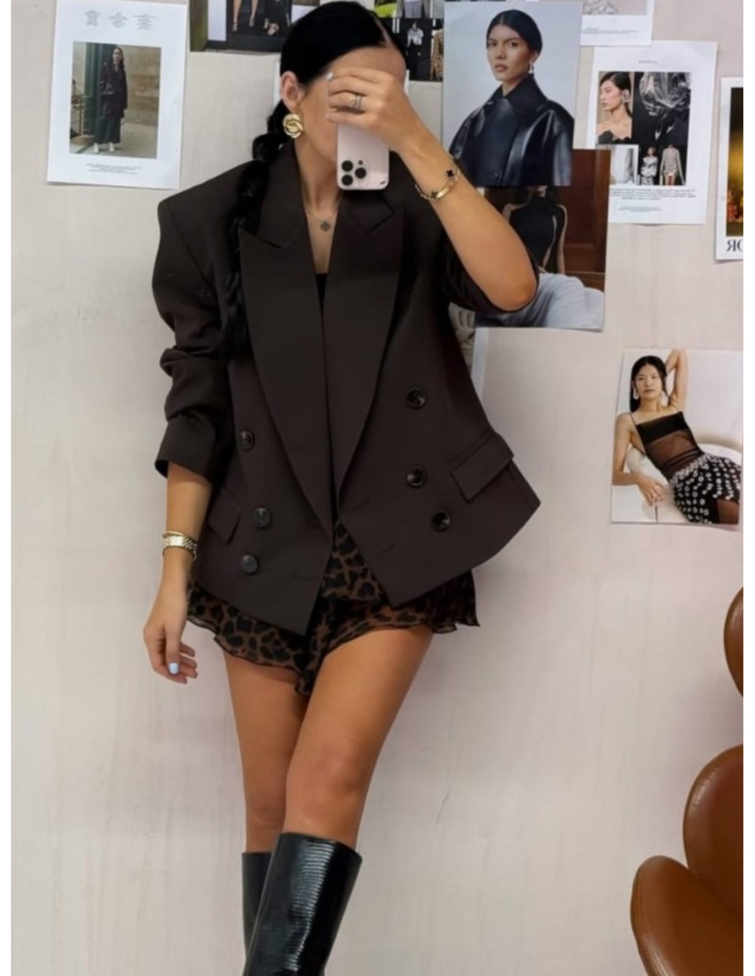 Stylowa marynarka oversize RIKA - czekoladowa