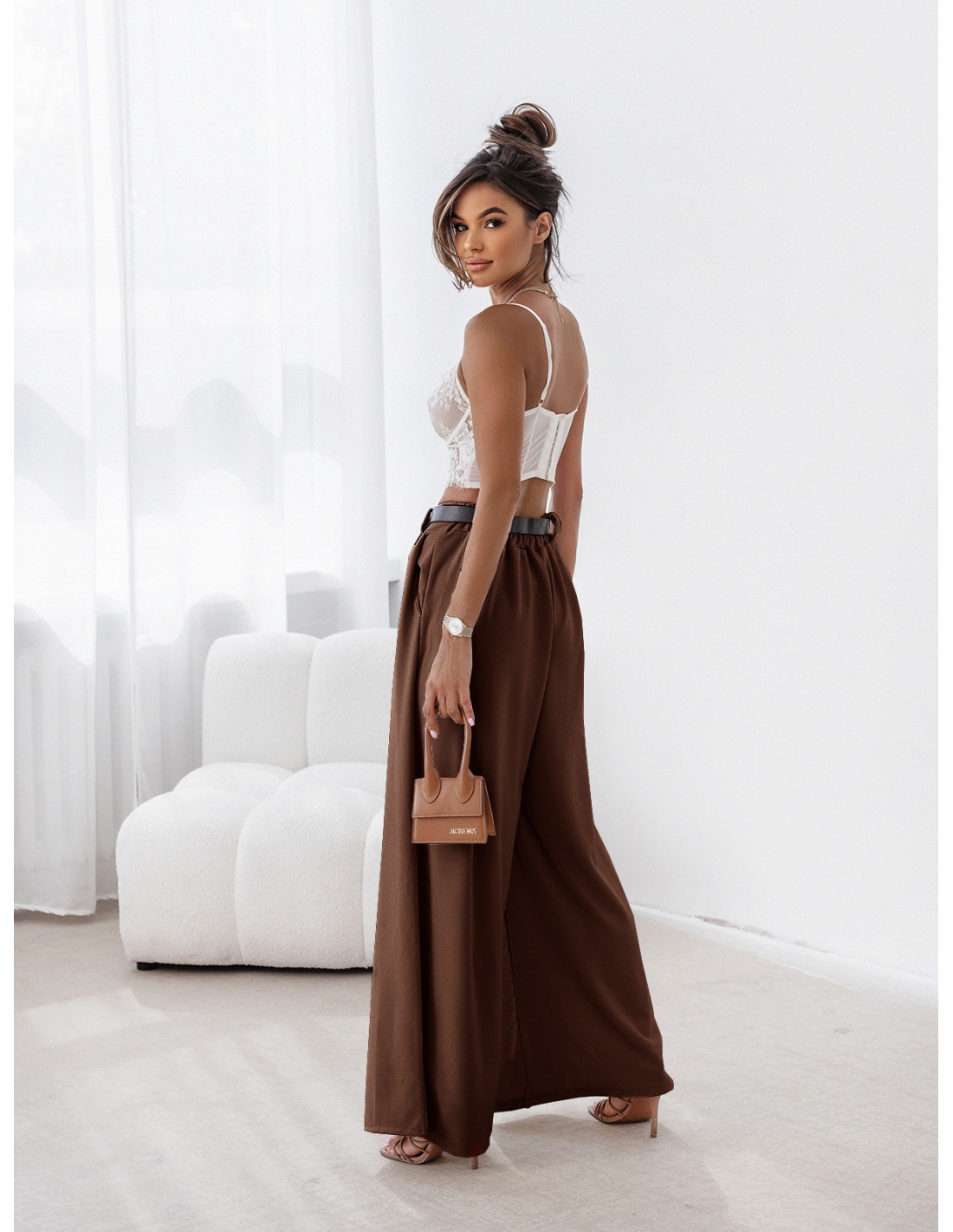 Spodnie z szeroką nogawką LIBERTY - czekoladowe