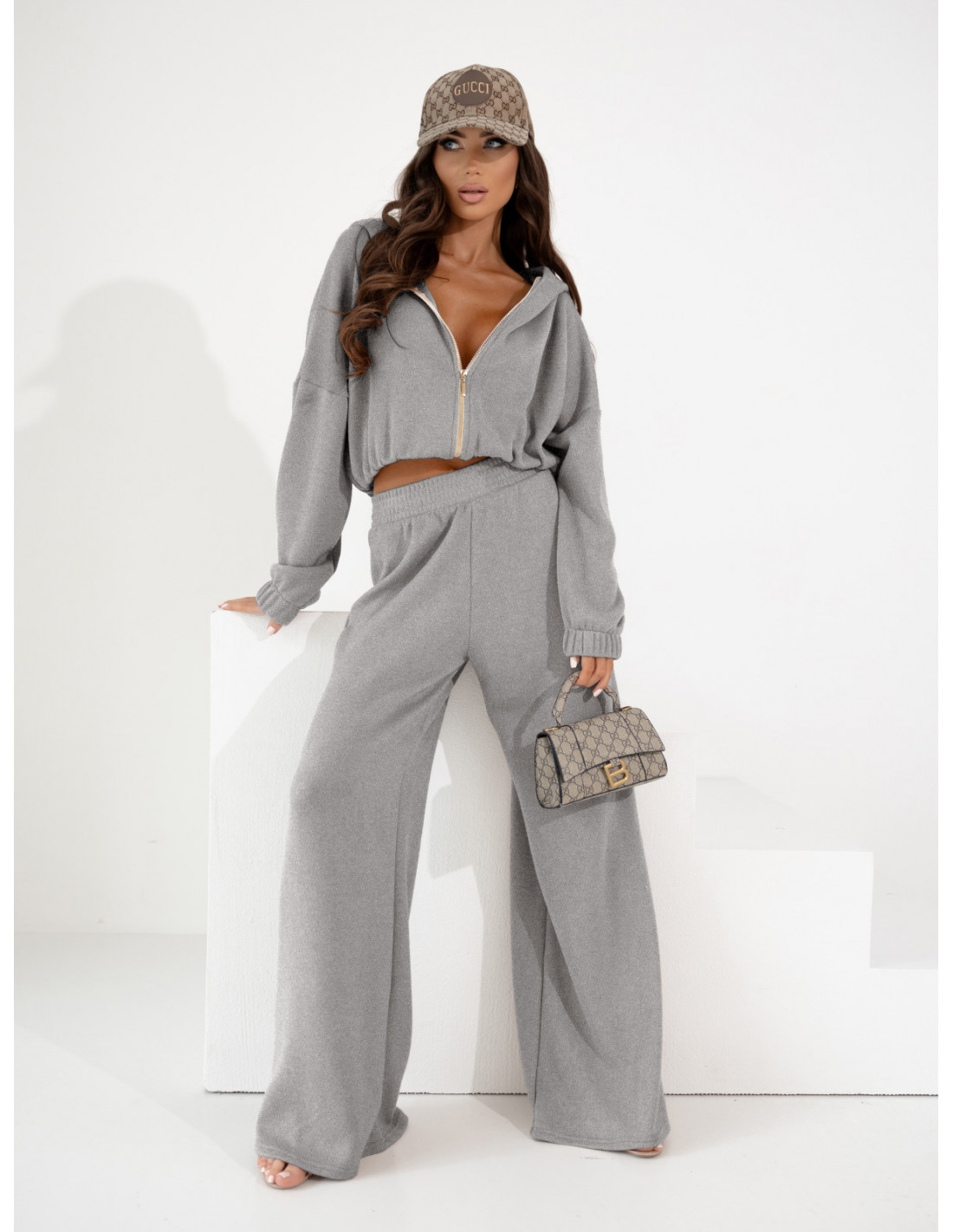 Komplet dzianinowy bluza i spodnie NOLANI - szary