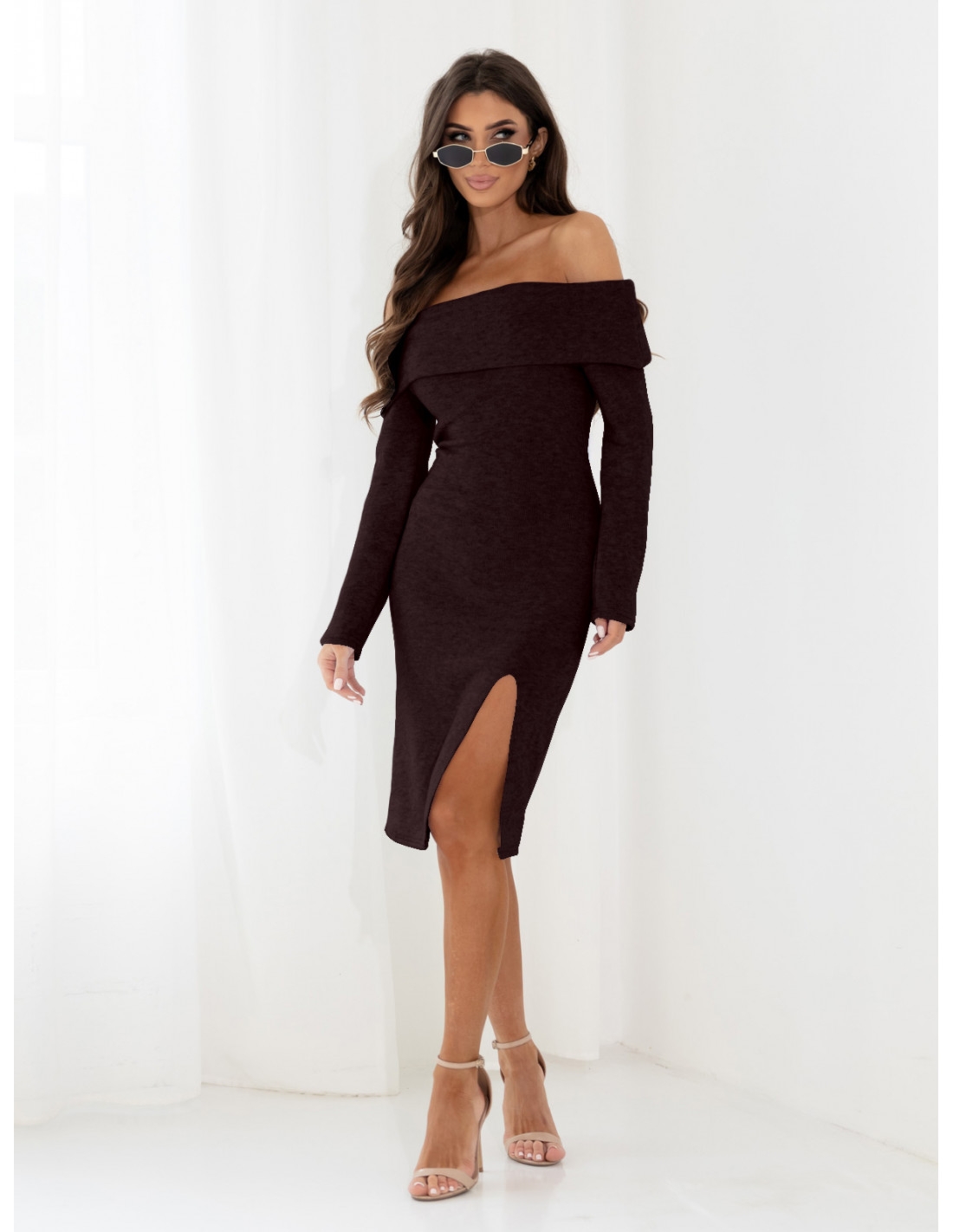 Dzianinowa sukienka hiszpanka MARCELINE - czekoladowa