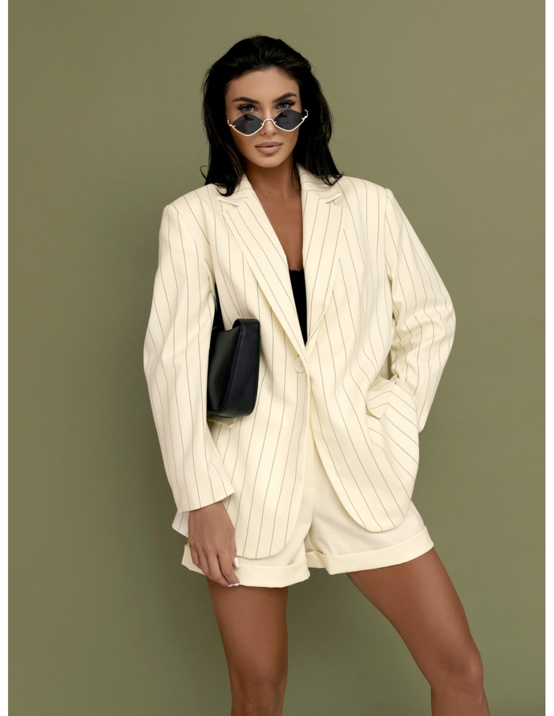 Elegancka marynarka oversize w paski CASJA - waniliowa