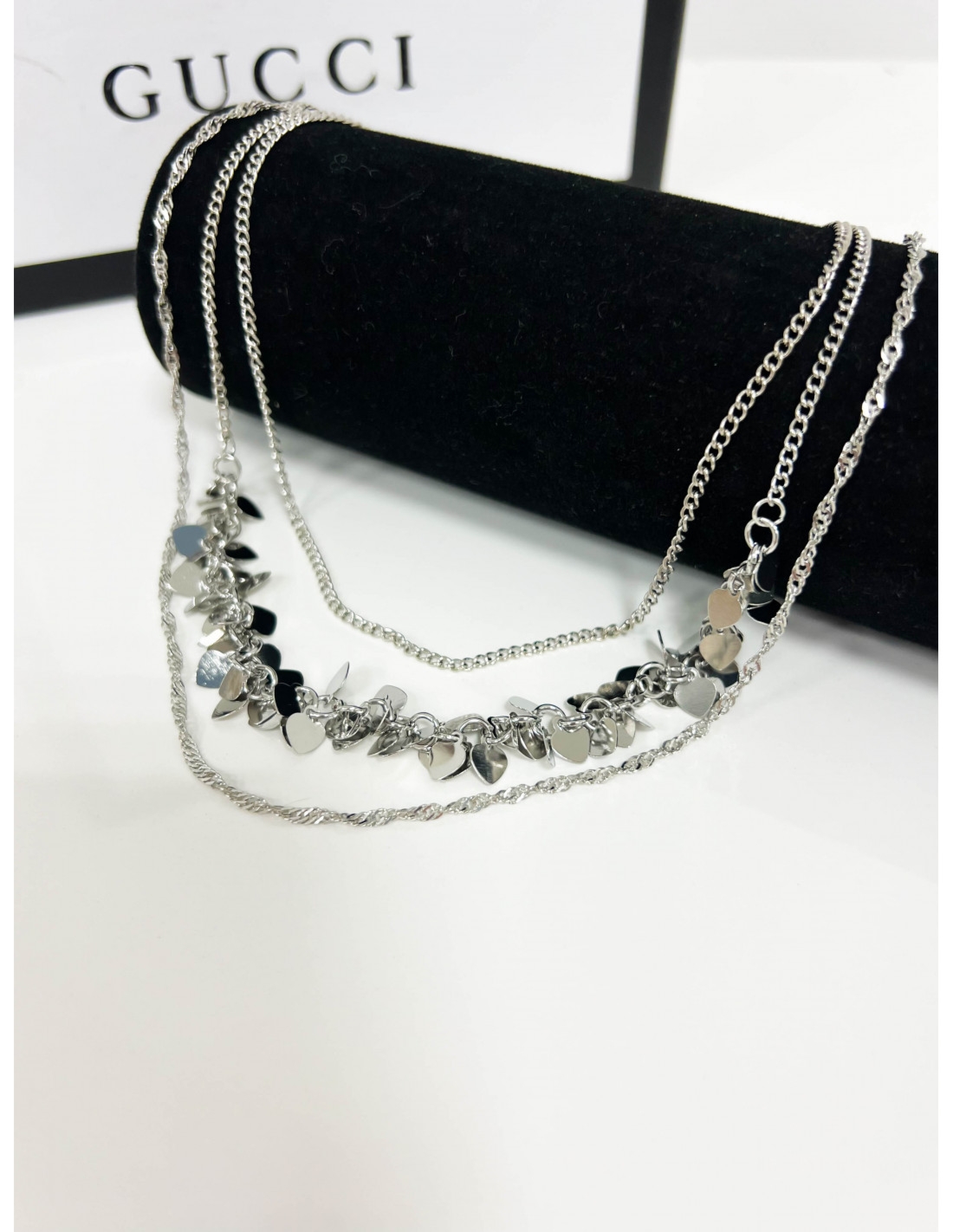 Komplet naszyjników z delikatnymi blaszkami - srebrny