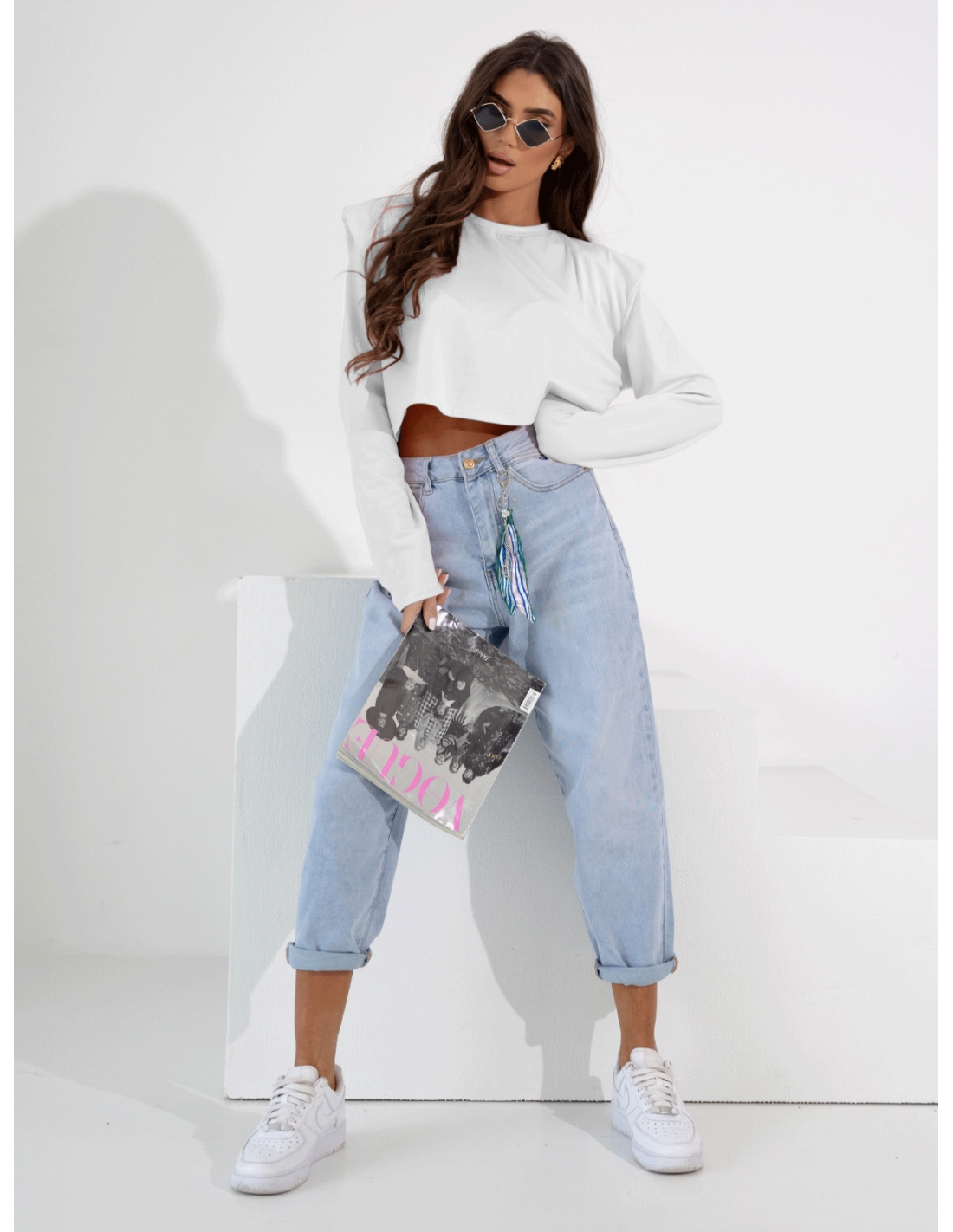 Pudełkowa bluzka top z poduszkami AMY - biała