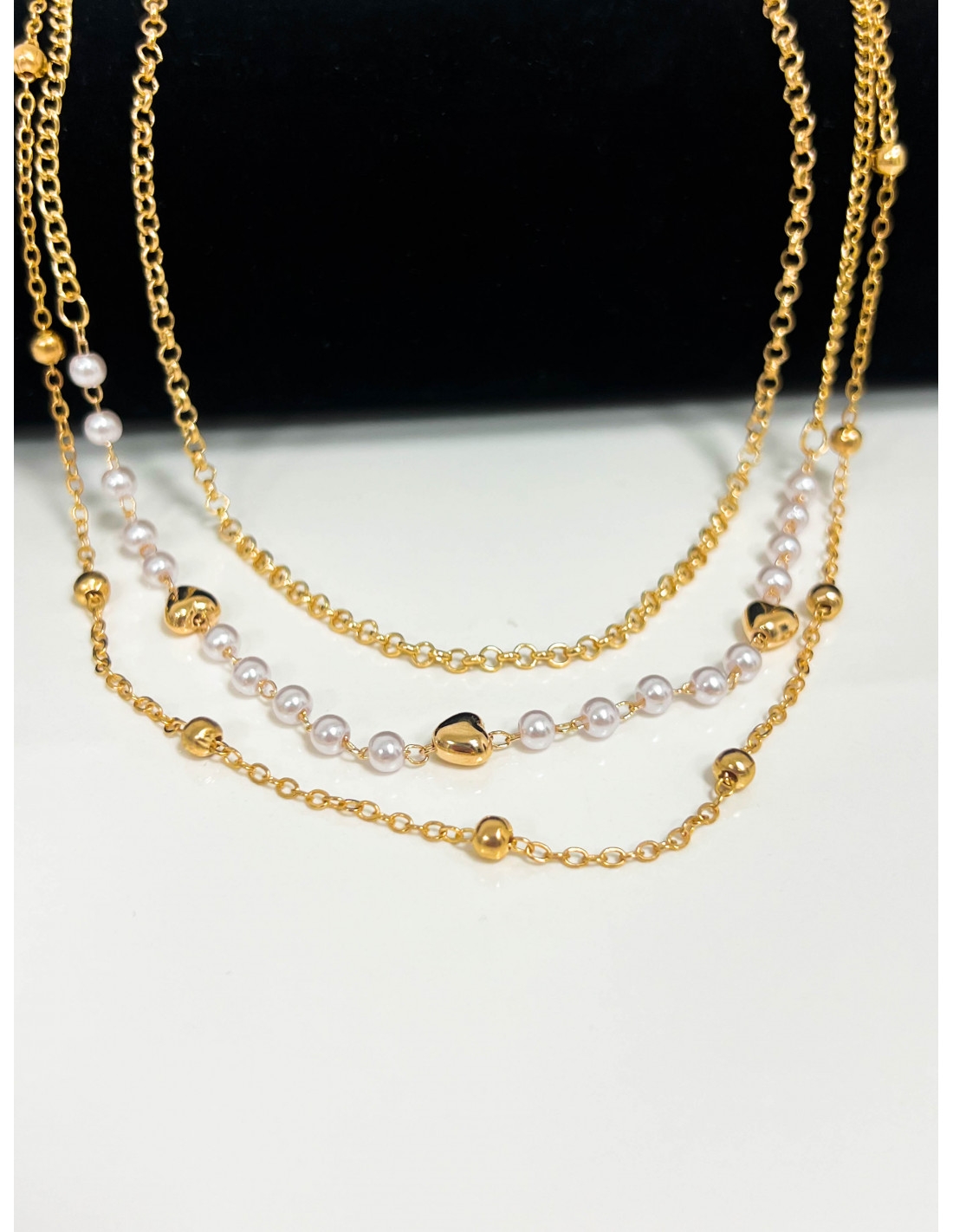 Komplet naszyjników z perełkami- złoty
