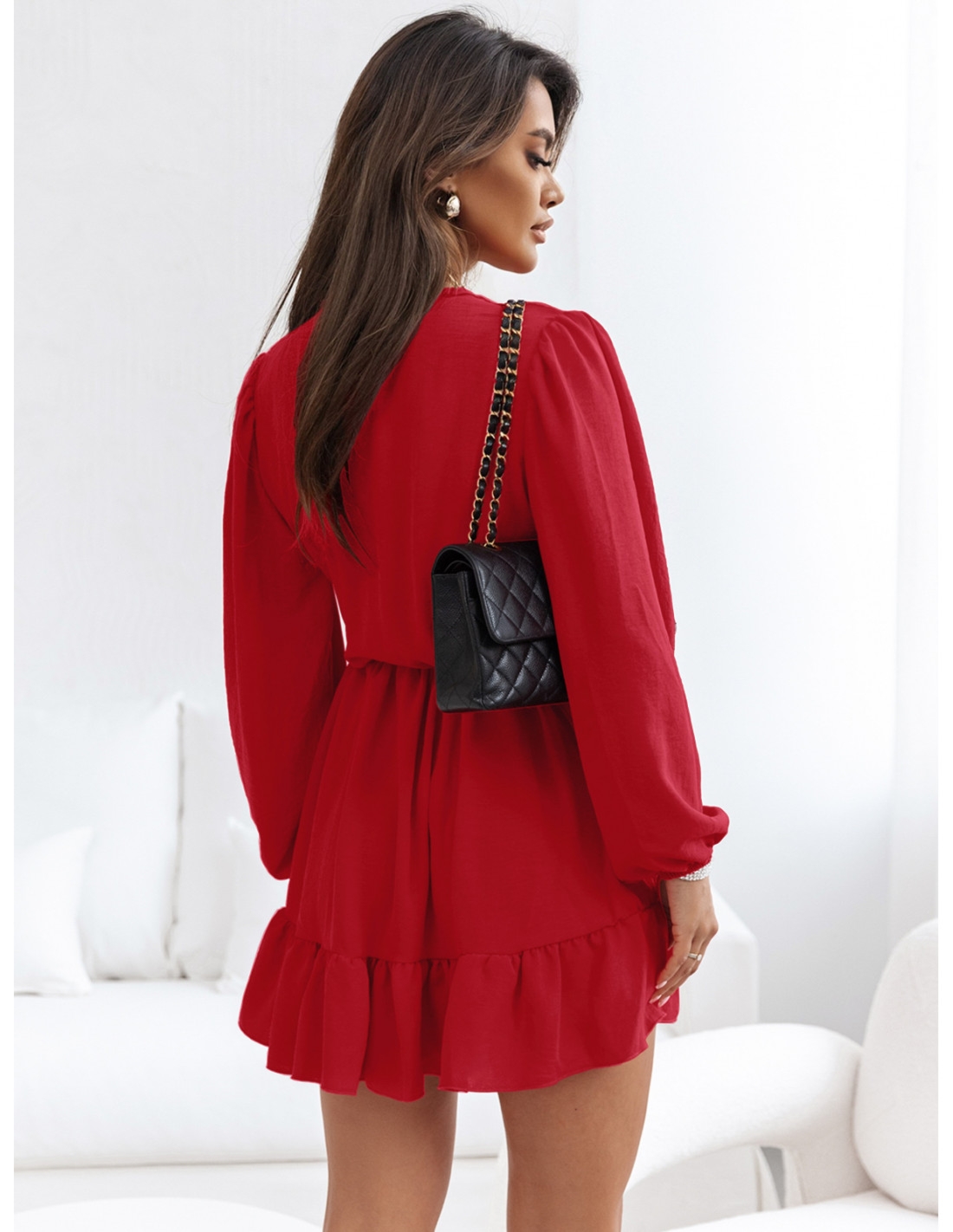 Rozkloszowana sukienka z falbanką - KALIFORNIA - czerwona