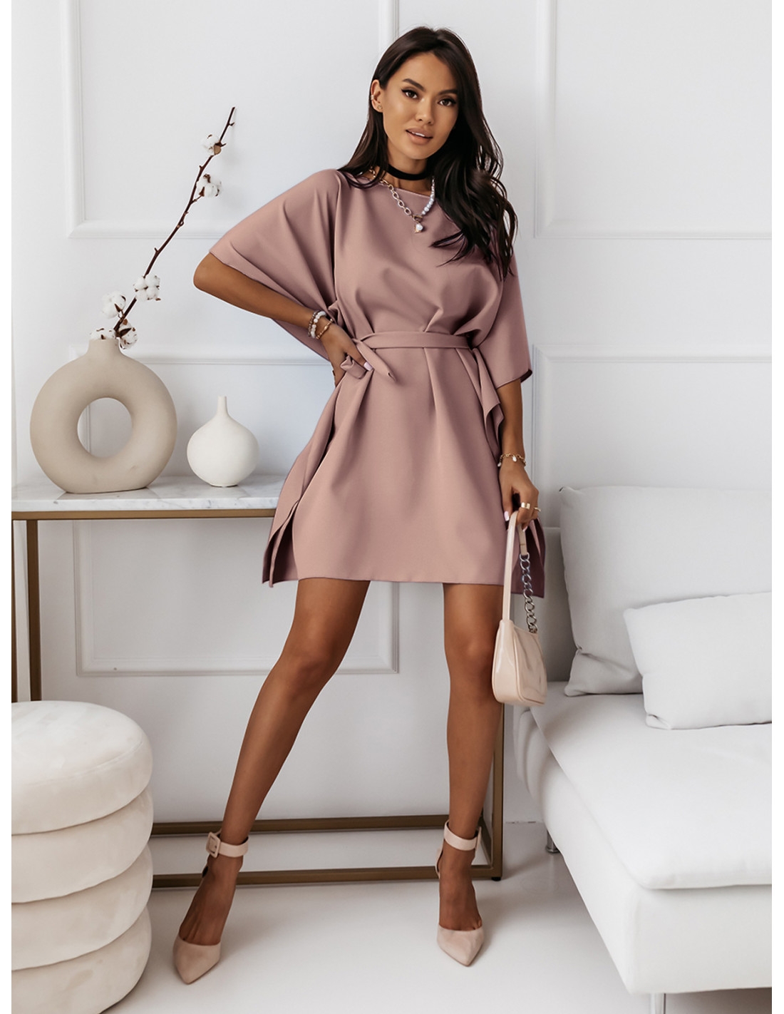 Kobieca sukienka nietoperz CANDICE - mocha mousse