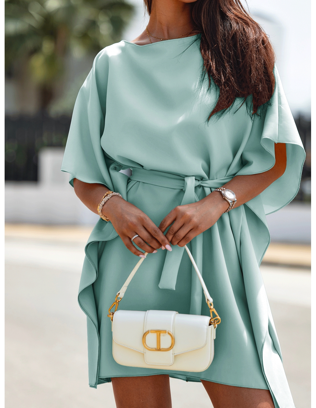 Kobieca sukienka nietoperz CANDICE - szałwiowa