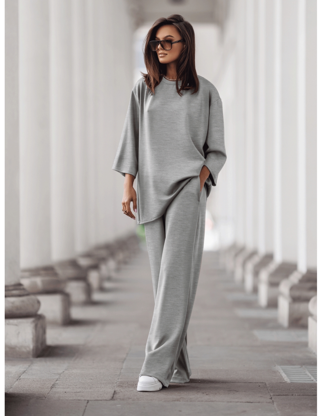 Stylowy komplet dresowy z tencelu MEGARA - szary melanż