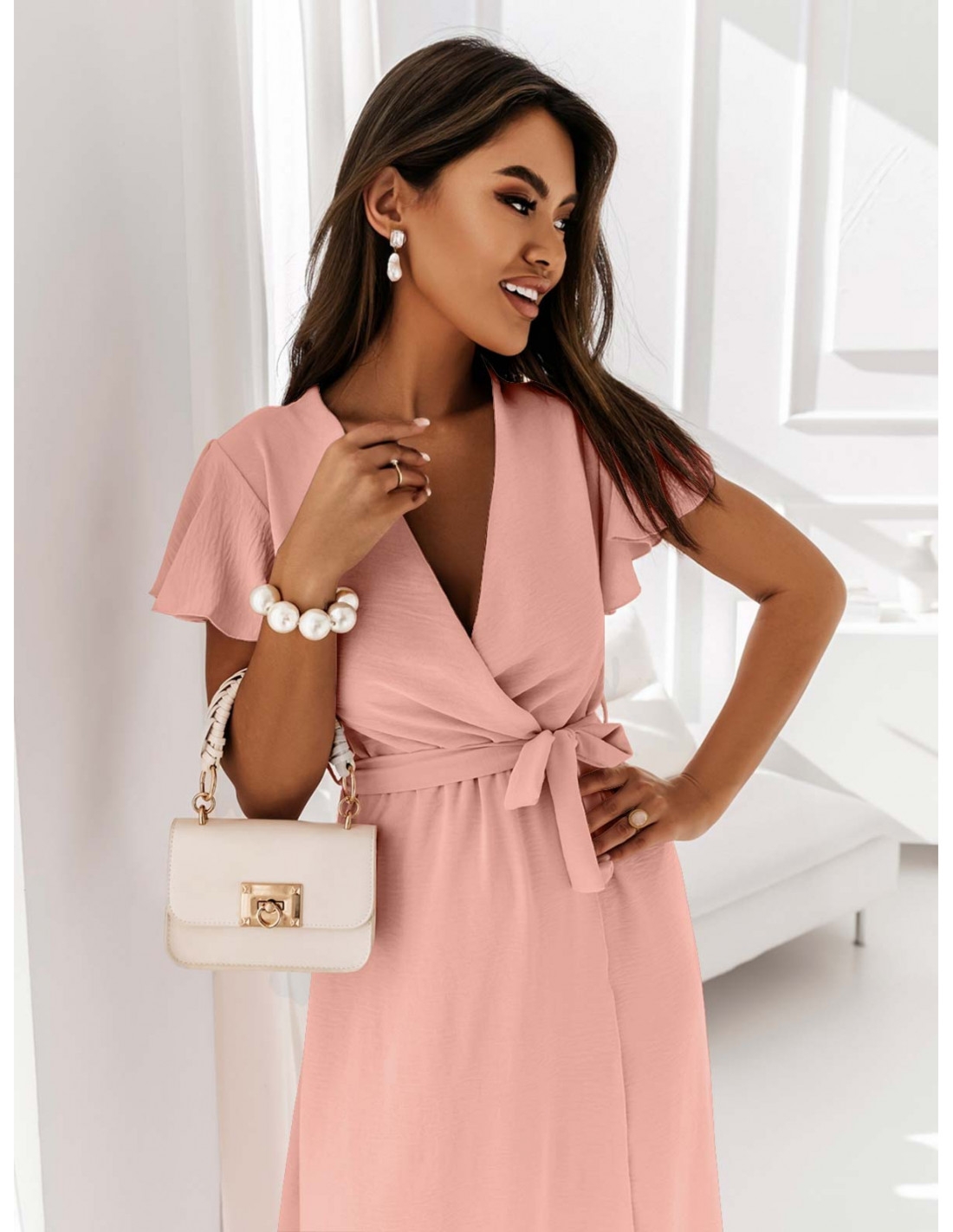 Elegancka sukienka maxi CAROLINE - pudrowy róż