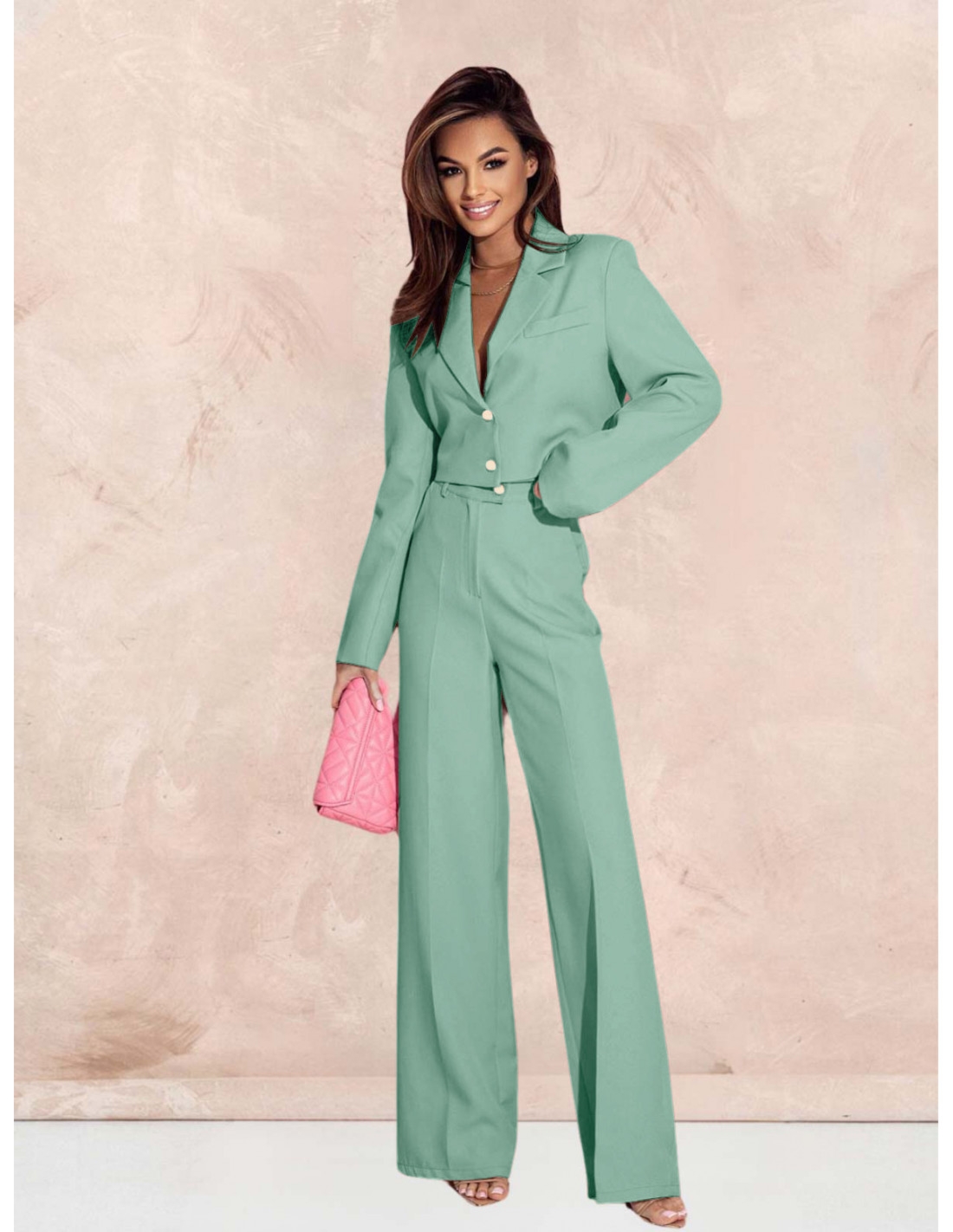 Garnitur z szerokimi spodniami YUKARI - szałwiowy