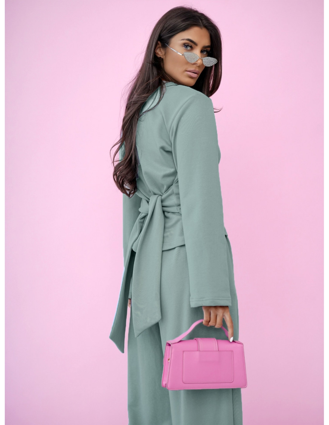 Bawełniany komplet dresowy z szerokimi spodniami ISSA - szałwiowy