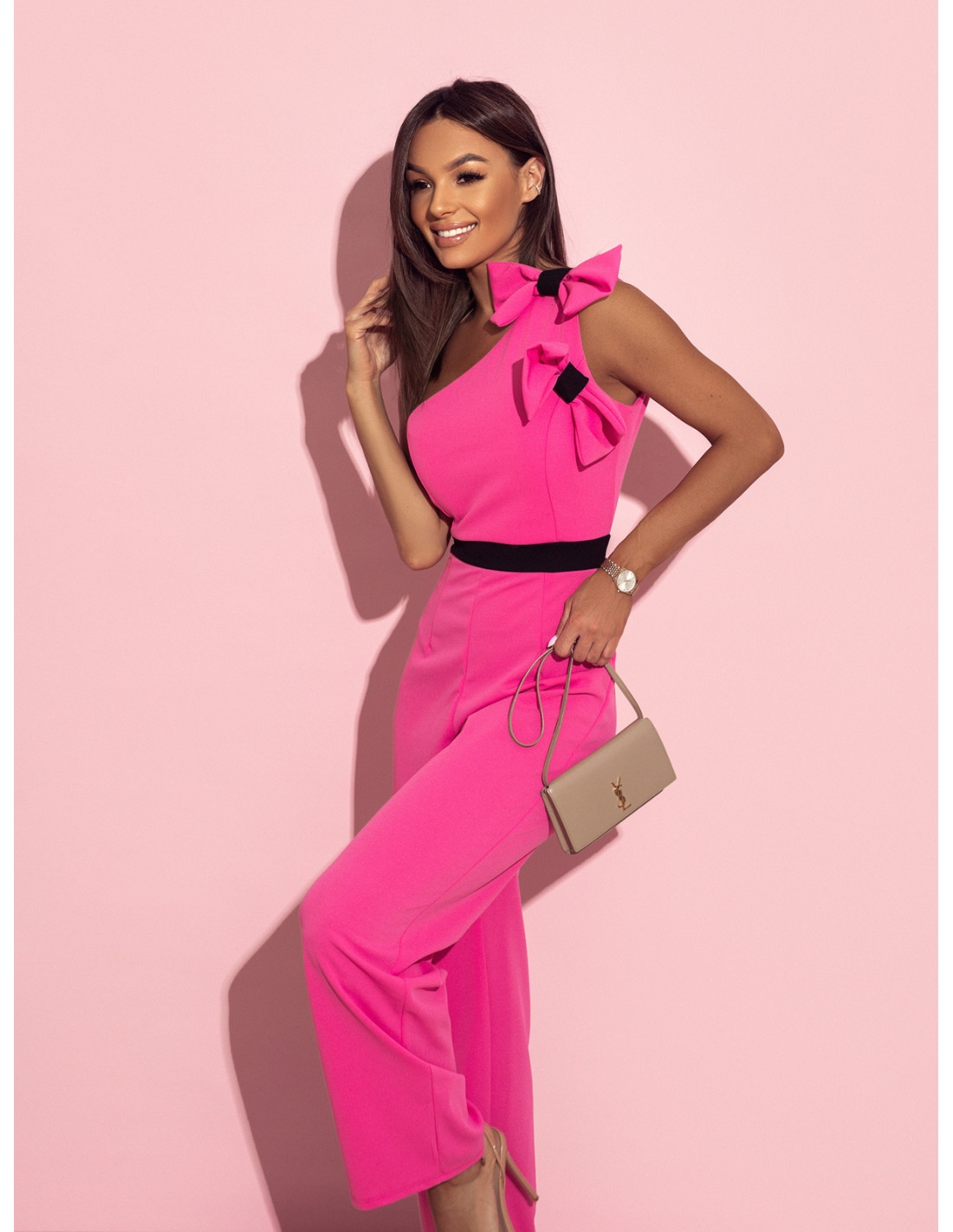 Asymetryczny kombinezon na jedno ramię ANISA - fuksjowy