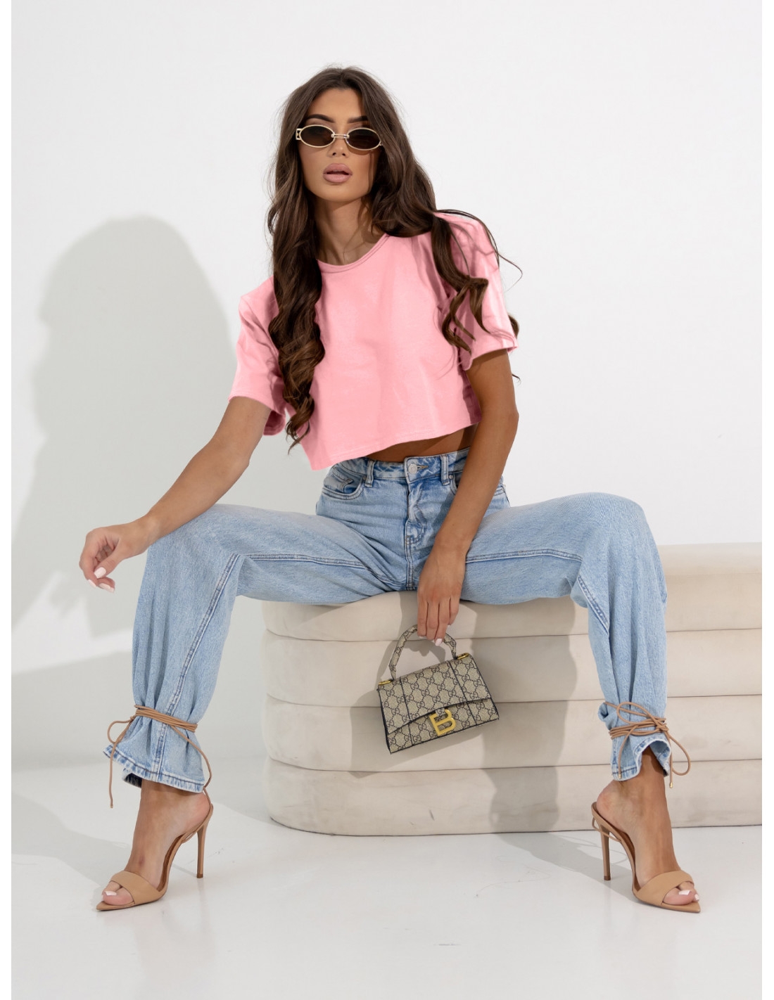 Pudełkowy top z poduszkami LEE - pudrowy róż