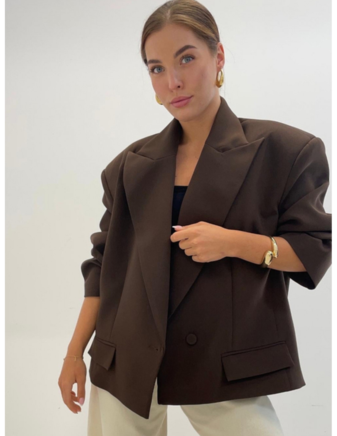 Stylowa marynarka oversize ARLEEN - czekoladowa