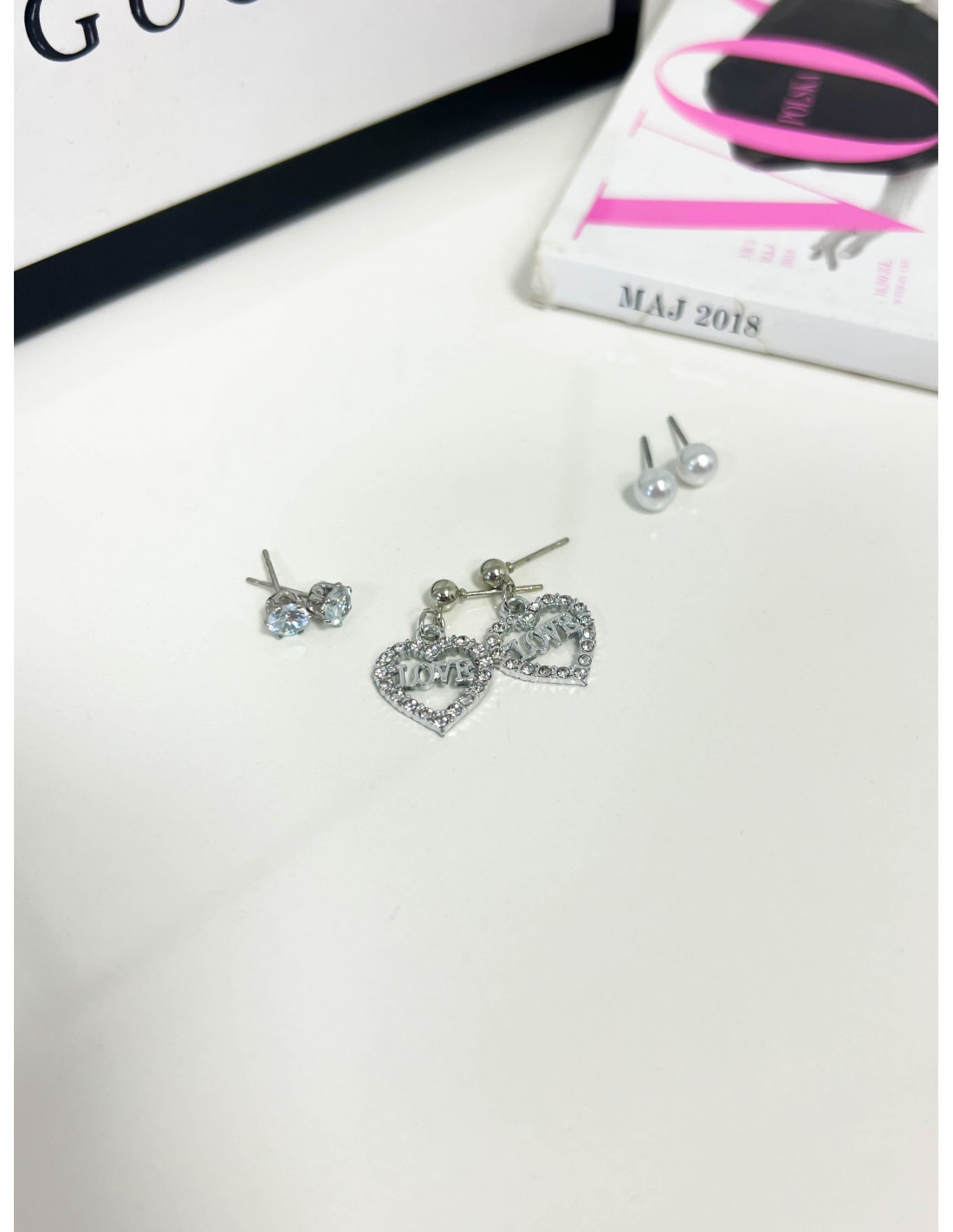 Kolczyki 3 pary LOVE -srebrne