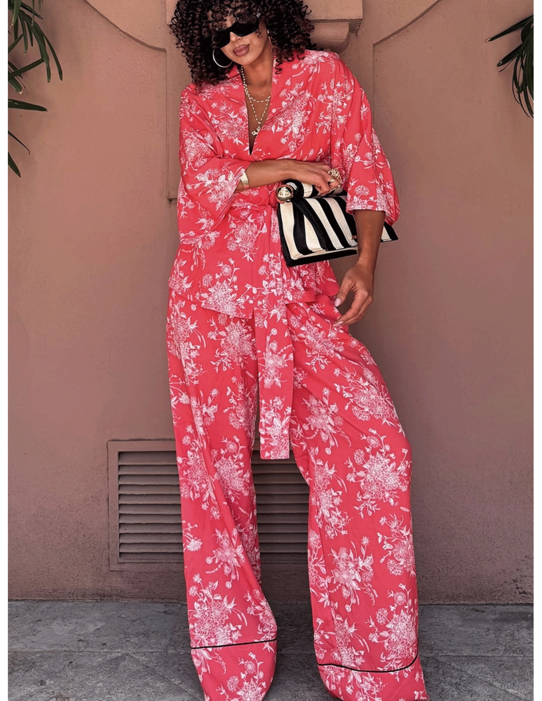 Wiskozowy komplet koszula kimono i spodnie LARAH – wzór 3