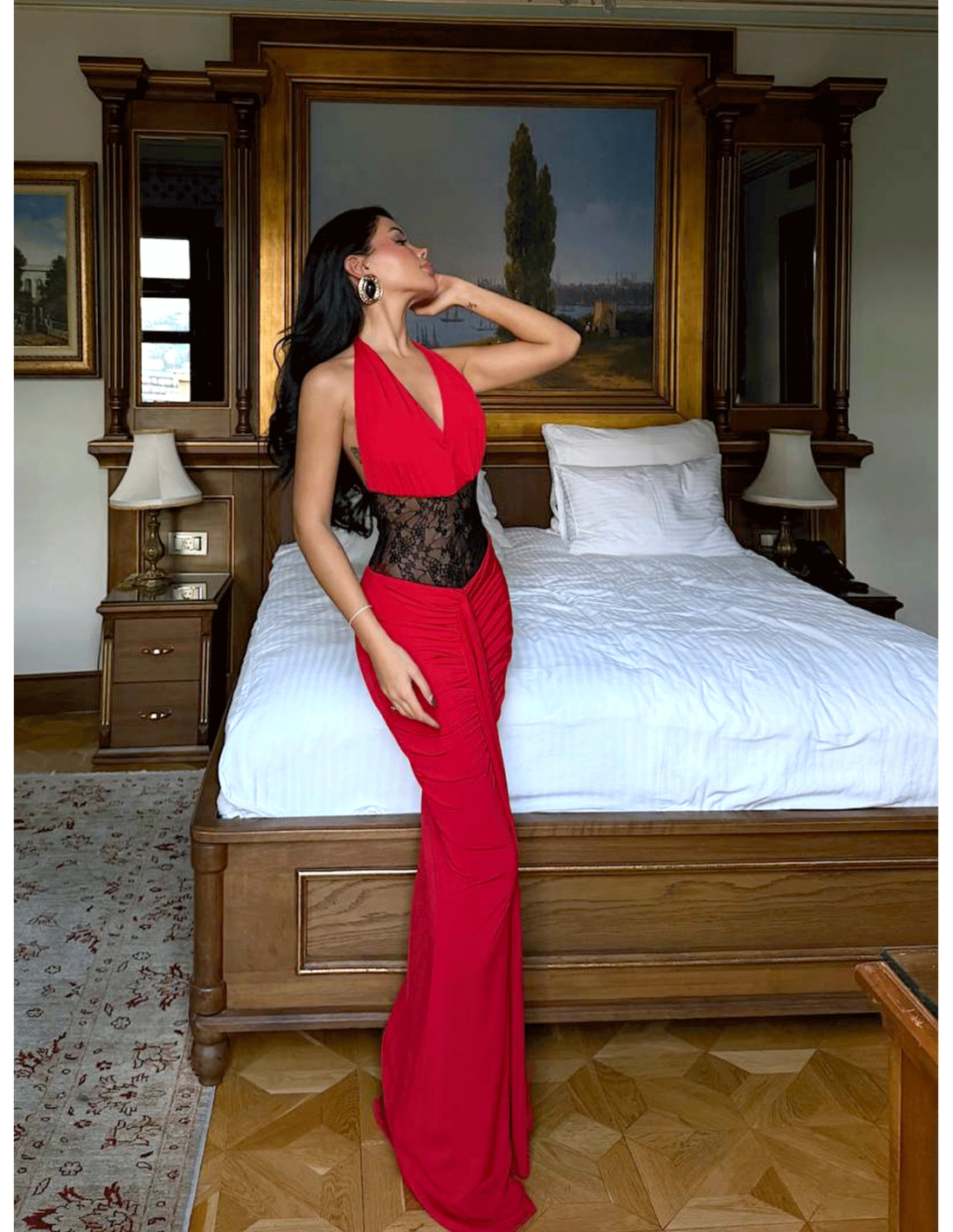 Maxi sukienka z odkrytymi plecami PALOMA - czerwona