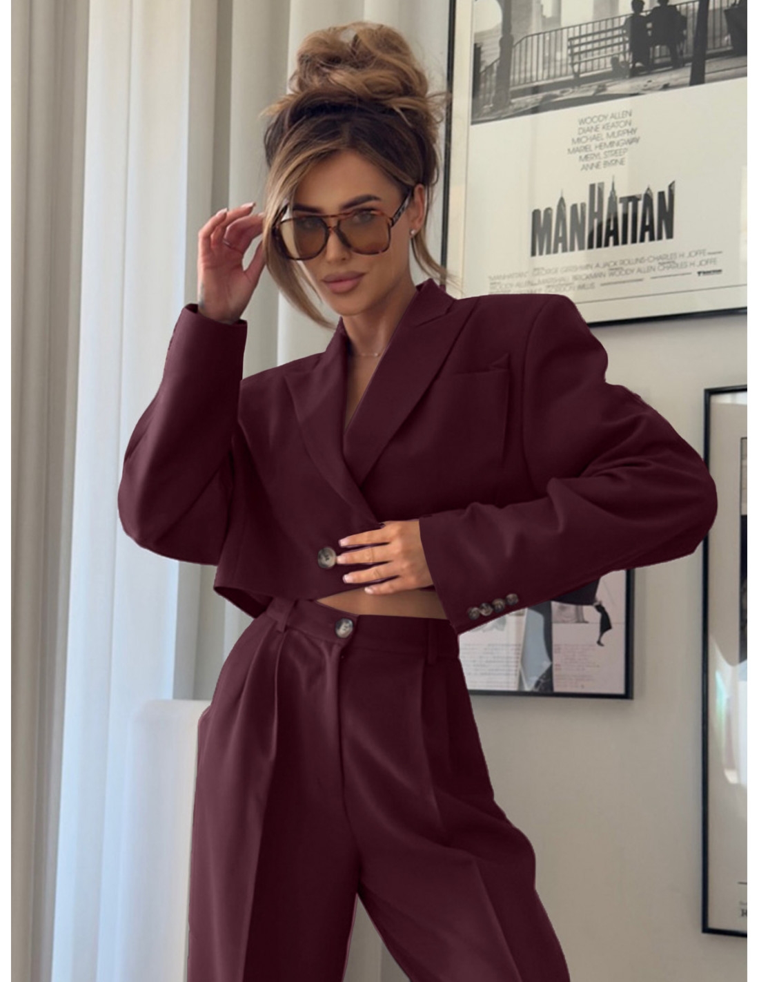 Krótka marynarka oversize ESMINA - bordowa