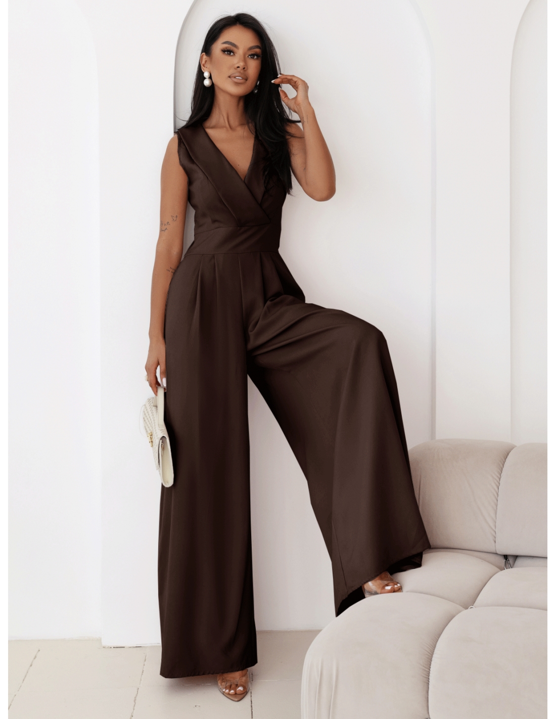 Kombinezon z szerokimi nogawkami ORMAN - czekoladowy