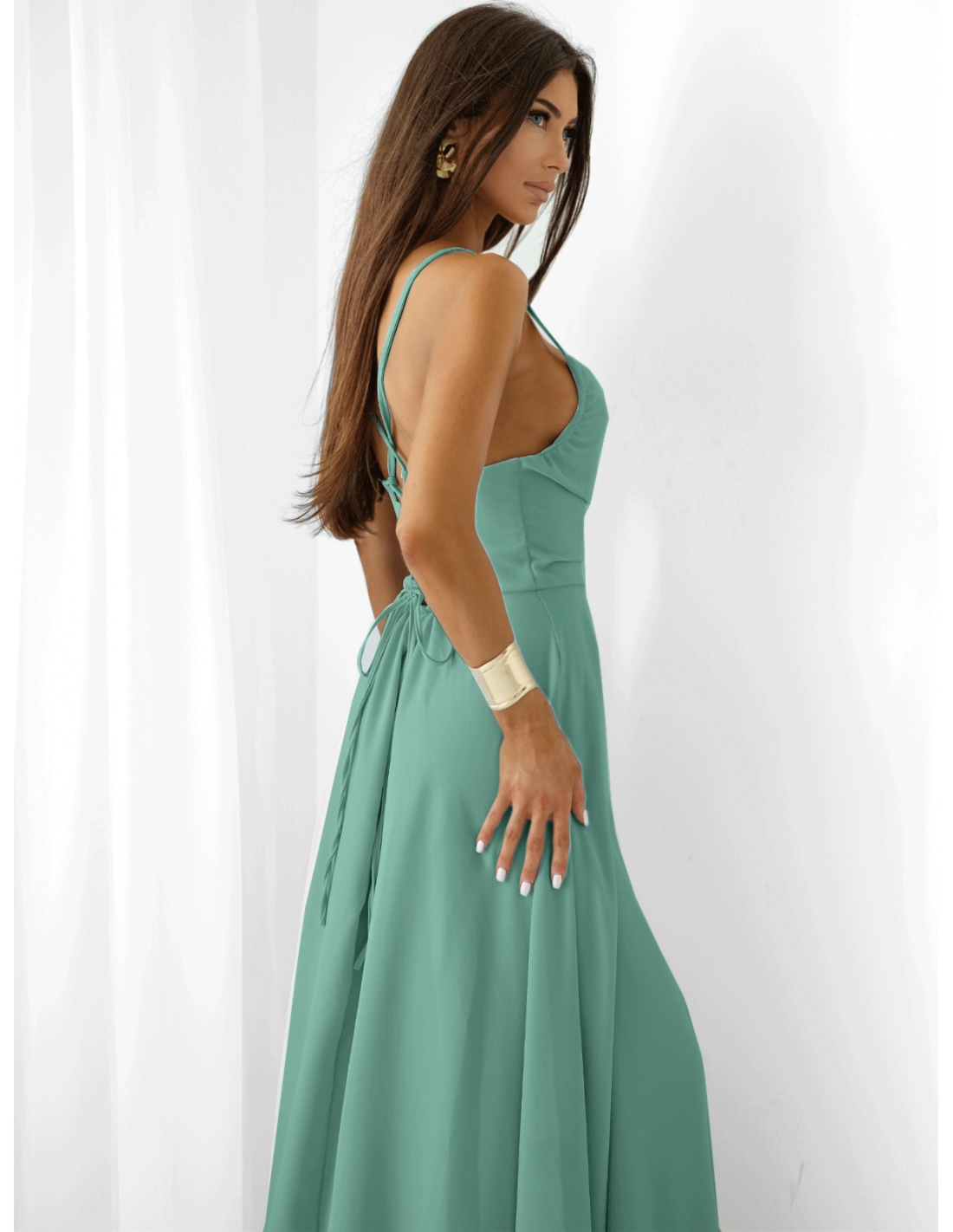 Sukienka maxi na ramiączkach LYANNE - szałwiowa