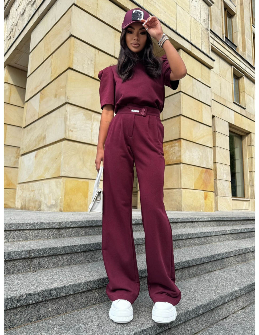 Bawełniany komplet bluzka ze spodniami XANDRA - bordowy