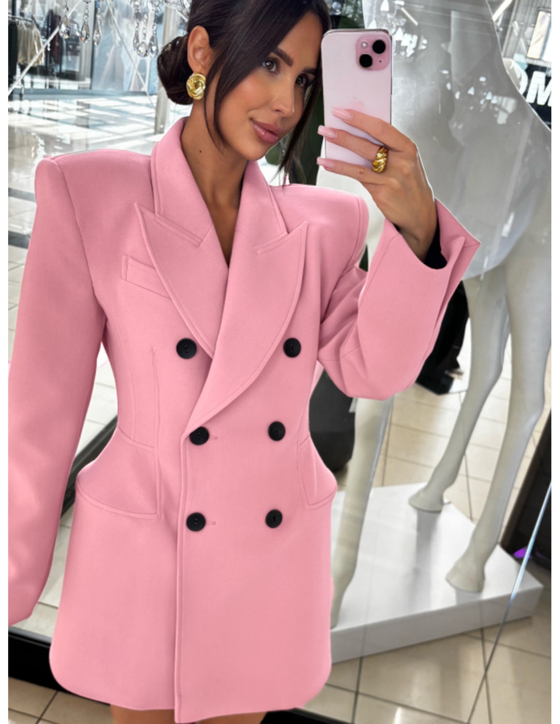 Elegancka marynarko-sukienka z guzikami AYAZ - pudrowy róż