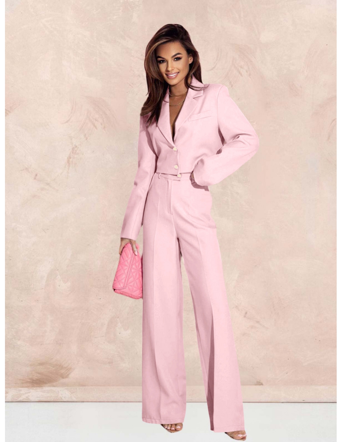 WP Krótka marynarka z guzikami i podszewką - pudrowy róż