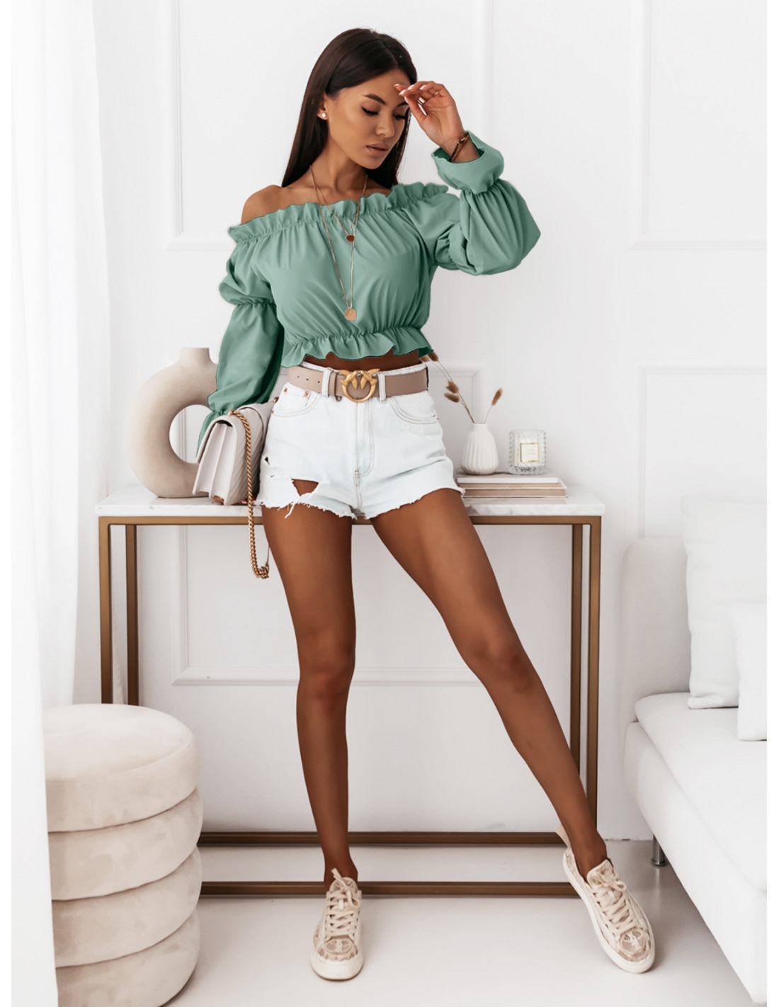 Seksowna bluzka hiszpanka DOLORES - szałwiowa