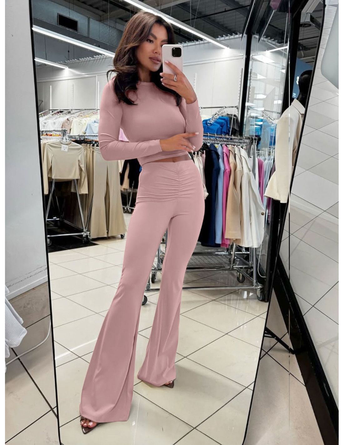 WP Komplet dopasowany bluzka i szerokie spodnie - brudny róż