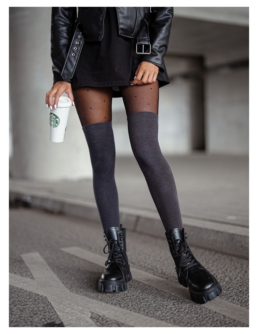 Zakolanówki bawełniane gładkie - grafitowe