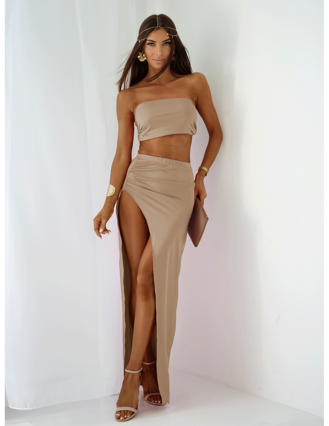 Komplet top i spódnica MIRANA - cappuccino