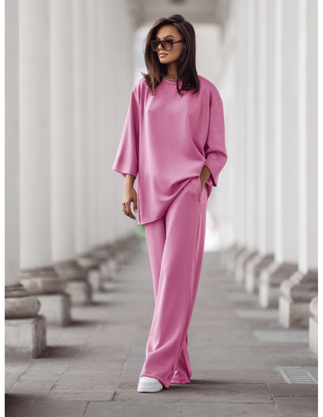 Stylowy komplet dresowy z tencelu MEGARA - pudrowy róż