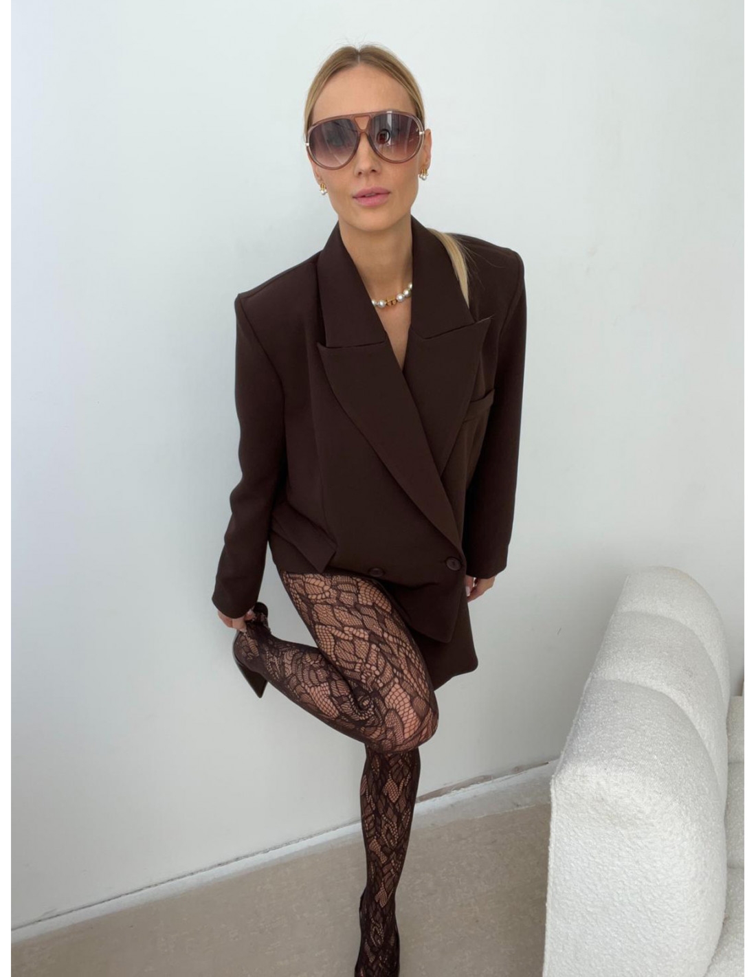 Asymetryczna marynarka oversize WINNET - czekoladowa