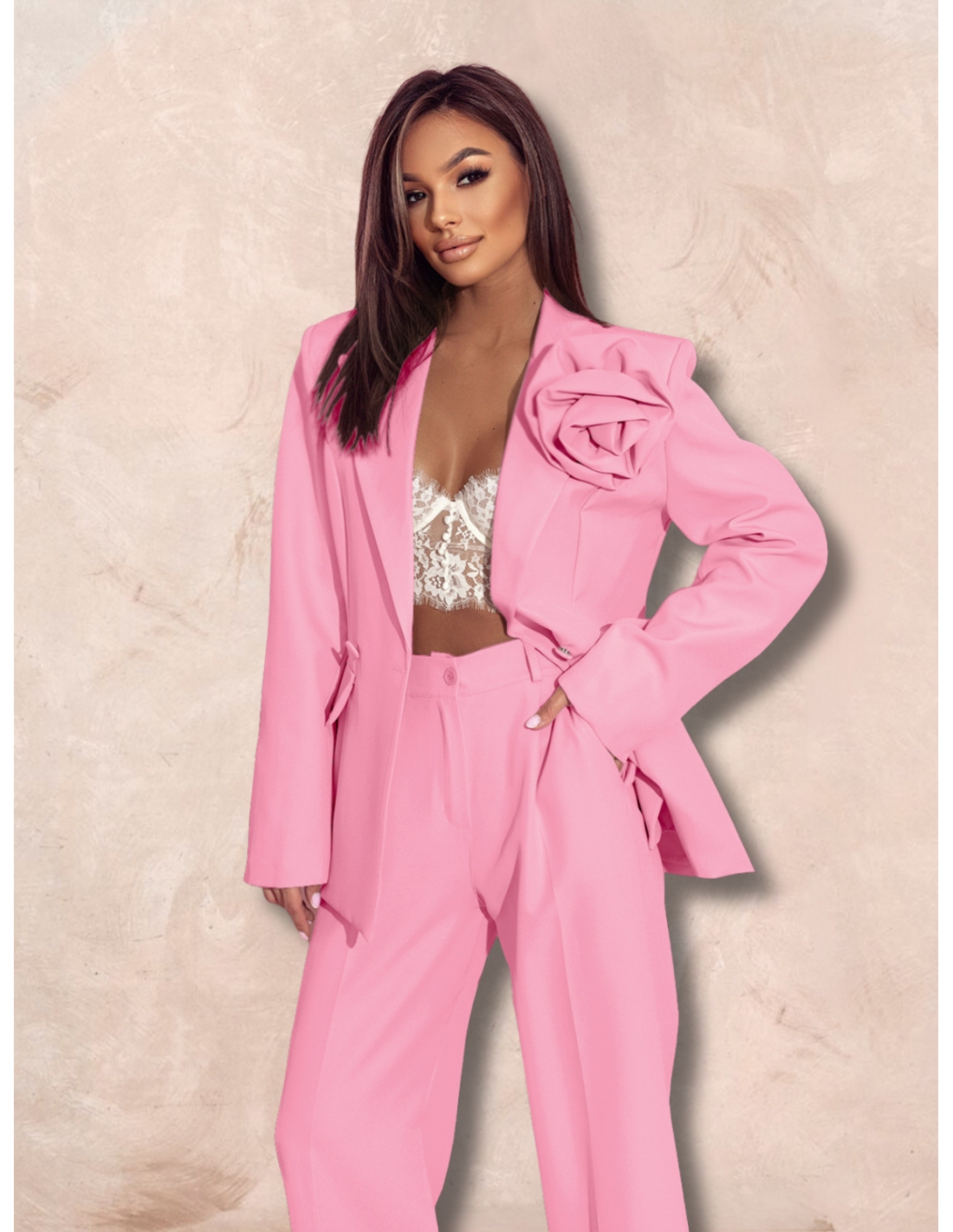 Garnitur z szerokimi spodniami ENOJA - pudrowy róż