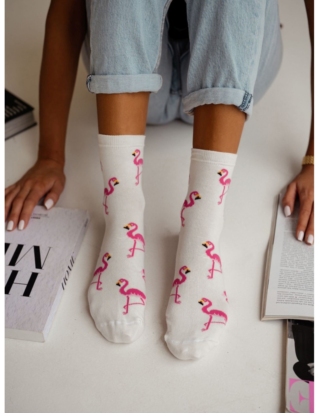 Skarpetki damskie FLAMINGI - białe