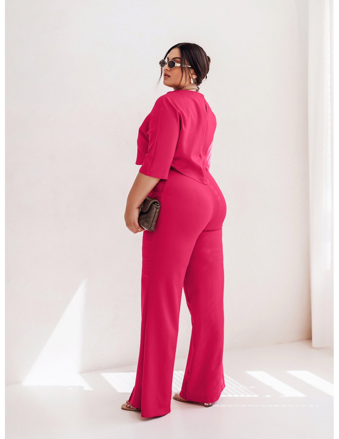 Elegancki komplet PLUS SIZE ze spodniami JASIRA - fuksjowy