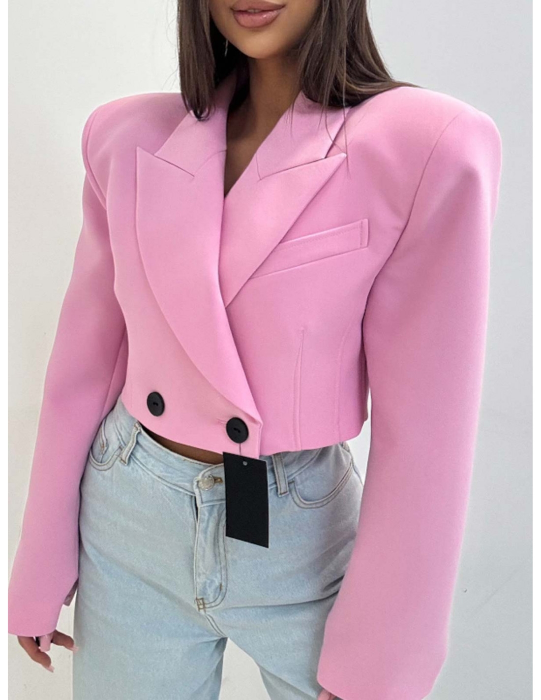 Elegancka krótka marynarka oversize KAMALU - pudrowy róż