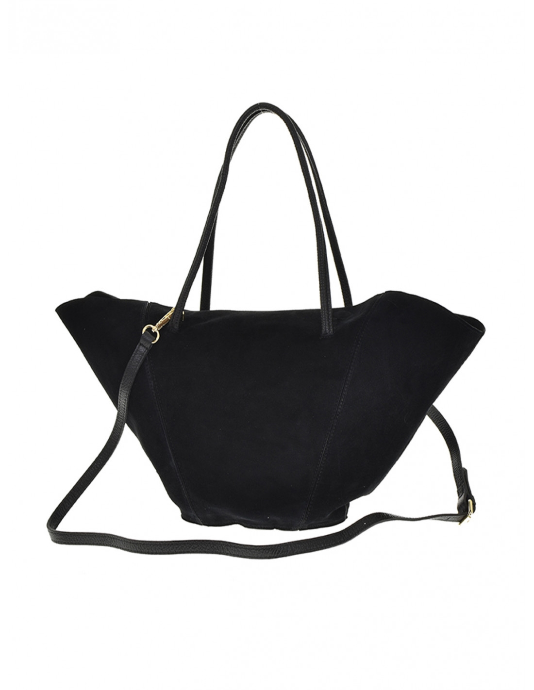 Skórzana torebka zamszowa shopper - czarna