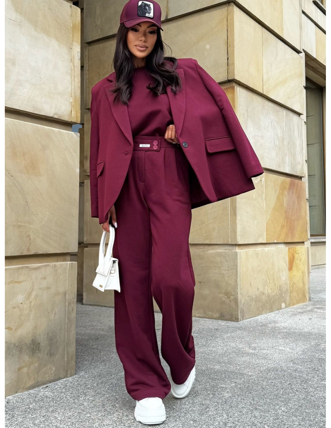 Marynarka oversize zapinana na guzik RICKI - bordowa