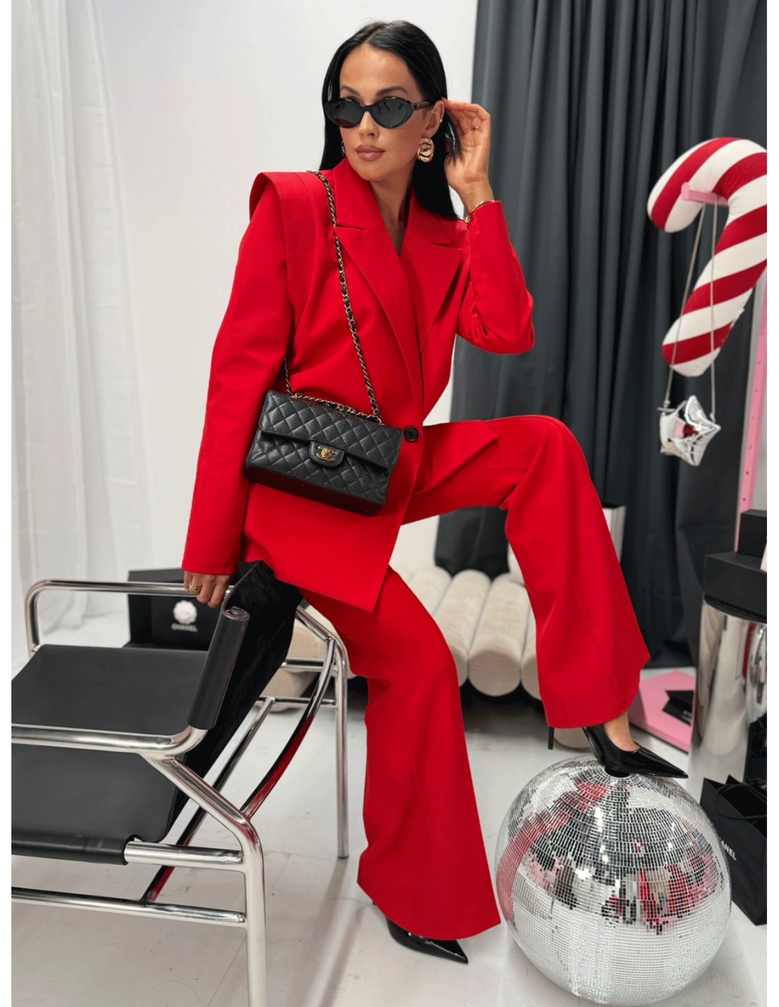 Eleganckie spodnie dzwony z kantem TENS - czerwone