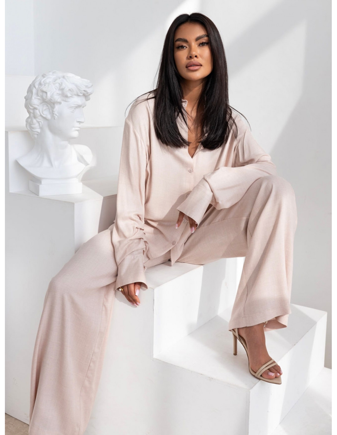 Komplet z wiskozy koszula i spodnie VISSA - brudny róż