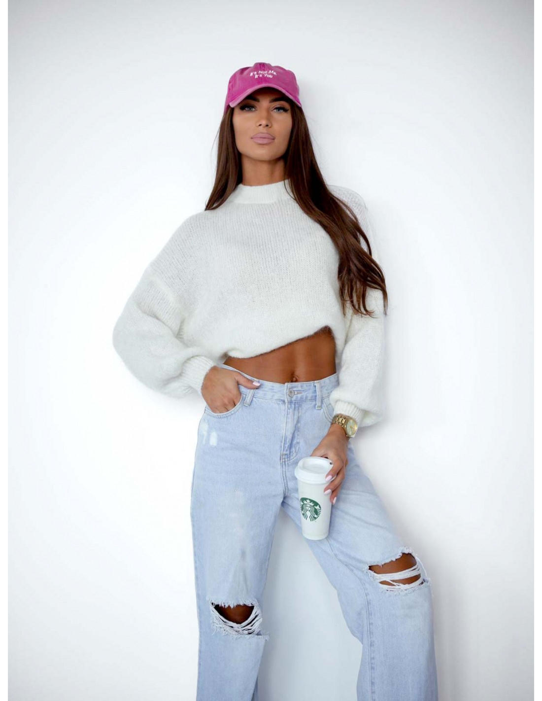 Moherowy sweter oversize CONOR - ecru